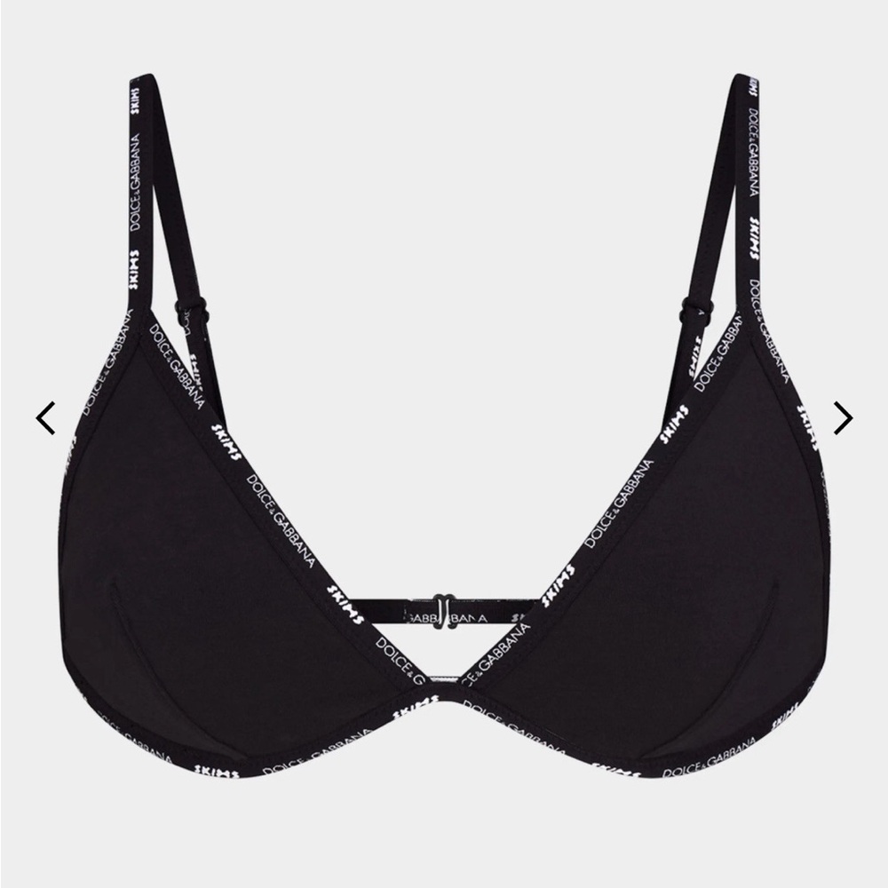 Skims x Dolce&Gabbana Logo Cotton Jersey Triangle Bralette Bra in Onyx, size XL